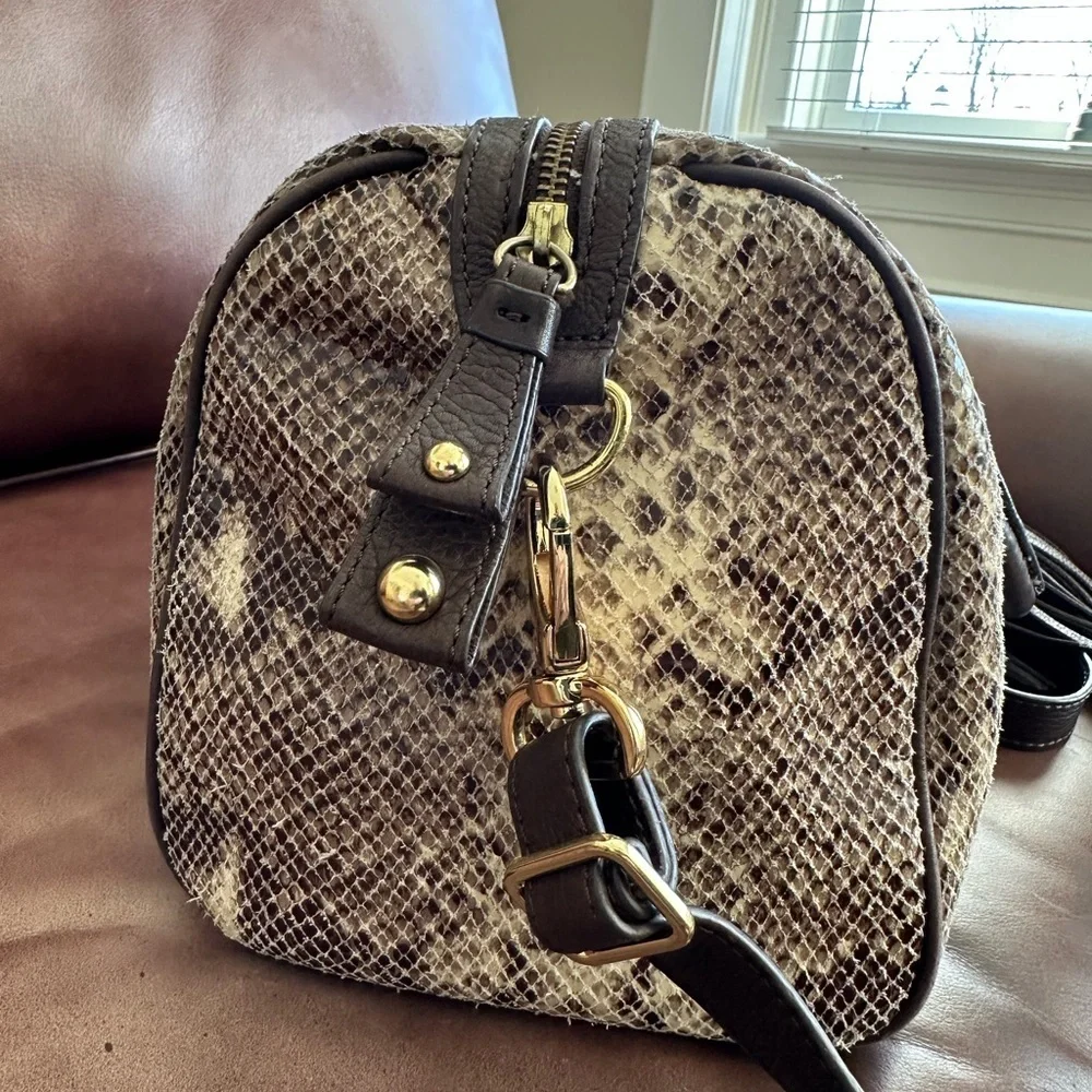 Cynthia Rowley Embossed Snake Boston Bag Fully Authenticated Gold Hardware EUC